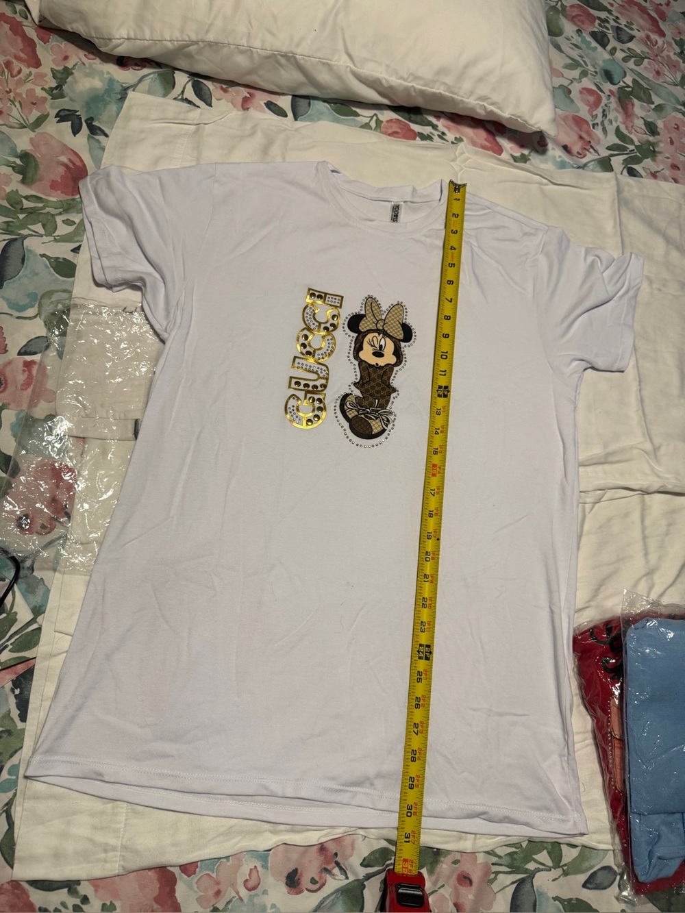 YODATS Disney Minnie Mouse Rhinestone Accent Graphic T-Shirt, White Adult-XL